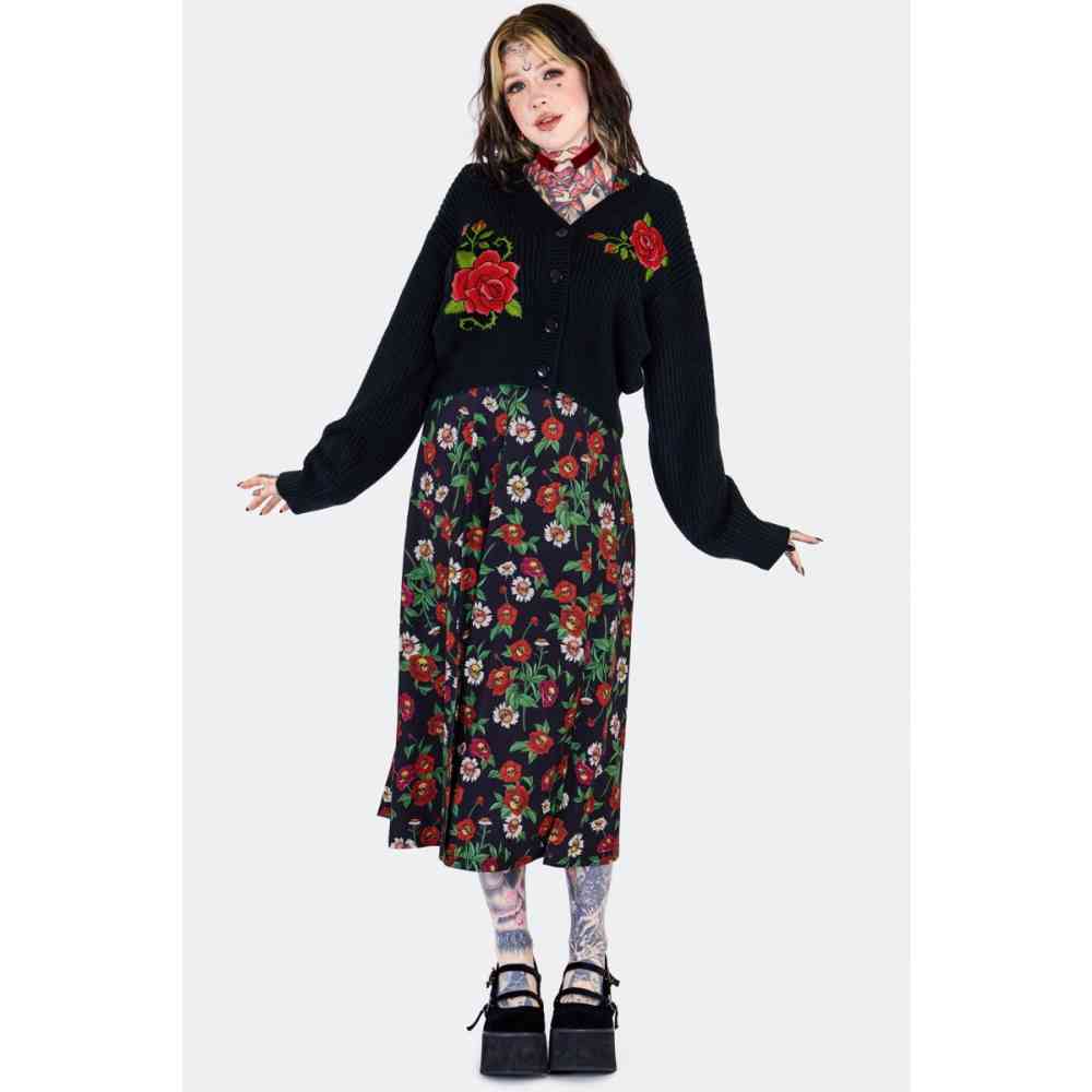 Jawbreaker - Rose Embroidered Oversized Cardigan - Noir